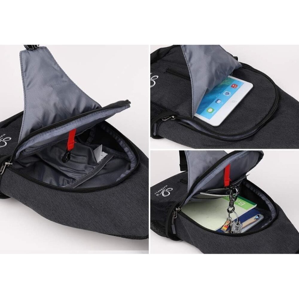 Waterfly Men Women Black Crossbody Adjustable Strap Hiking Sling Backpack - Picture 5 of 6